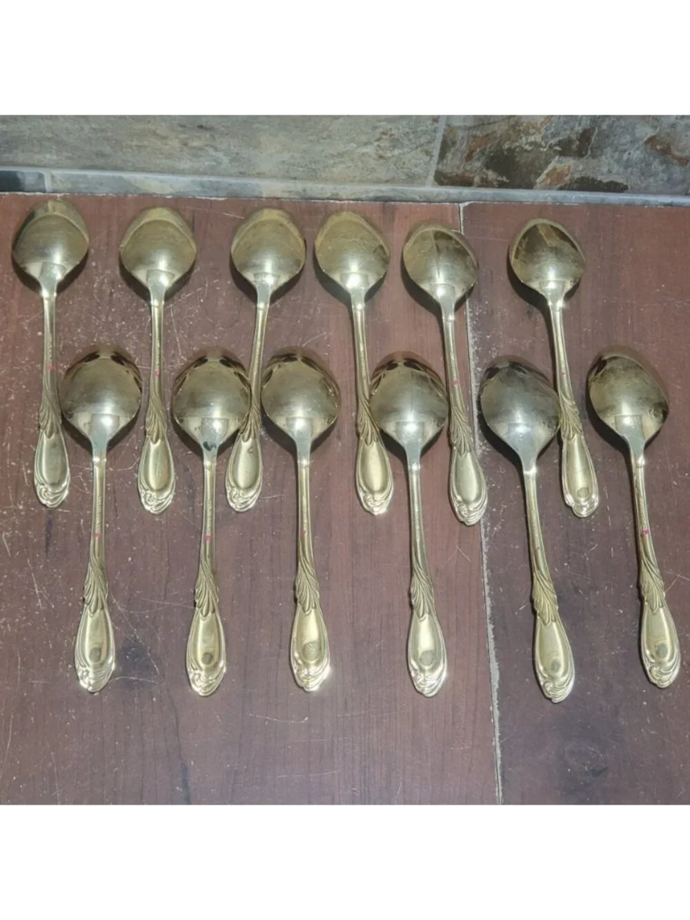 36 Piece Classic Plume Gold Electroplated Flatware Marked Stainless Steel Korea